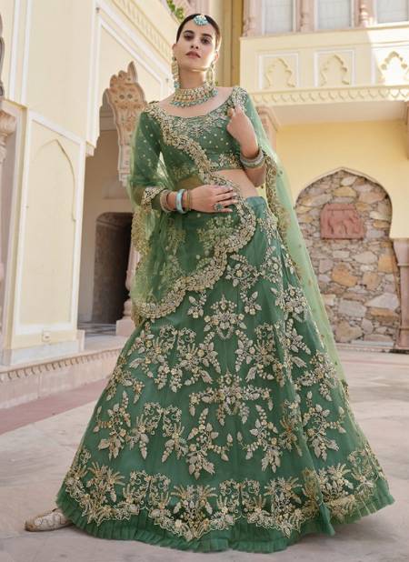 Green Colour Exclusive Wedding Wear Heavy Embroidery Work Latest Lehenga Choli Collection 8408
